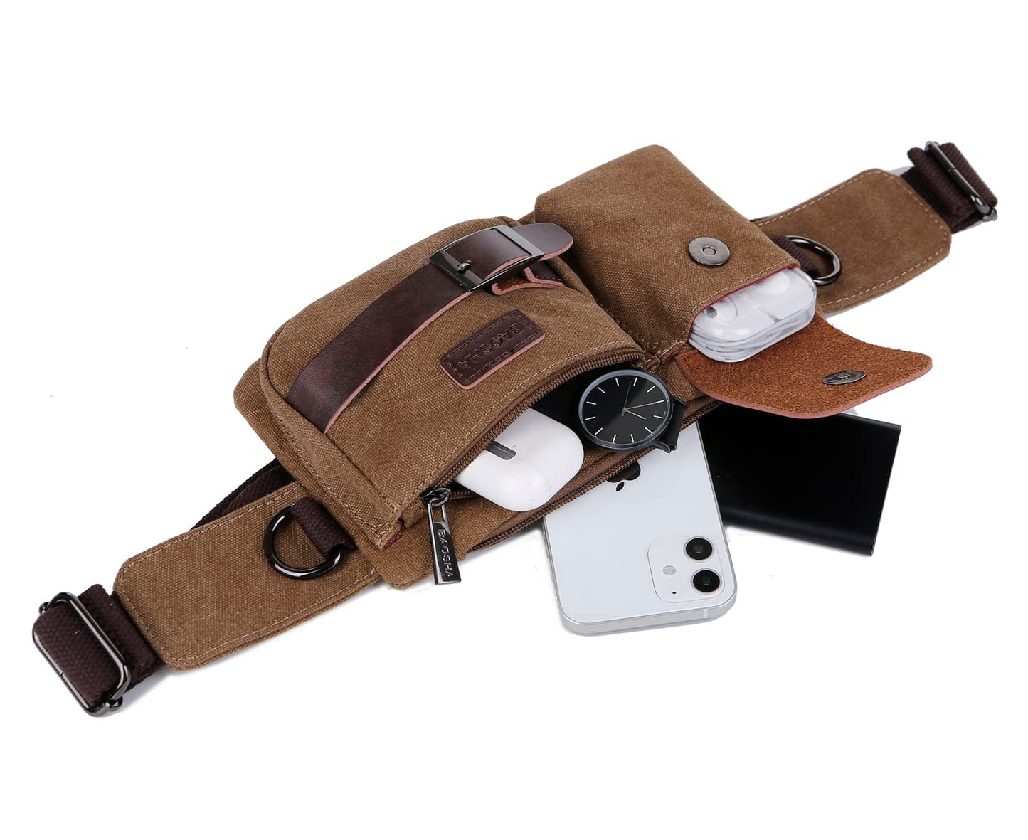 BAOSHA YB-01 Vintage Men's Waist Bag Sports Waist Pack Bum Bag Security Money Waist Day Pack Pouch Hip Belt Bag Bumbag Coffee