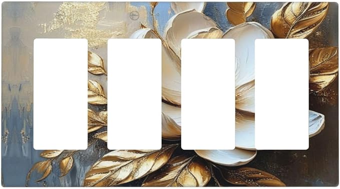 Decorative Art Light Switch Covers Gilded Bloom 4 Gang Rocker Decora Outlet Covers Electrical Faceplate GFCI Wall Plate for Home Decor