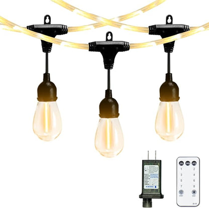 Outdoor String Lights 28.2 FT, Waterproof Dimmable LED Edison Bulbs with Remote, Rope-Style Durable Design, Commercial-Grade Patio Lights, Decorative for Garden,Gazebo,Backyard, Party & Holiday
