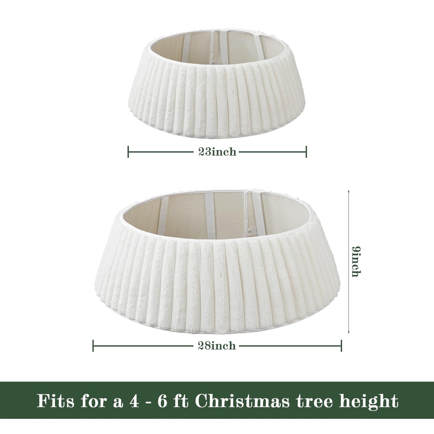 Bunny Chorus Christmas Tree Collar, Rustic White Luxury Plush Faux Fur Tree Collar with Stripe Textured Pattern, Soft Fluffy Xmas Tree Ring Boho Tree Skirt for Holiday Decorations Indoor Home Decor