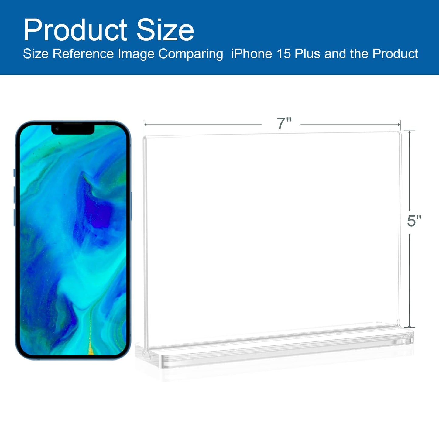 BlueValley Acrylic Sign Holder 7x5 - Double Sided Sign Stand Clear Paper Display Holder for Menu, Flyer, Document or Picture | Desktop Plastic Frame for Office, Store, Restaurant, Show Fair - 6 Pack