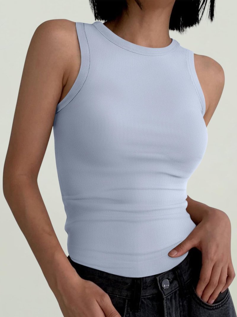 ANRABESS Womens Sleeveless High Neck Tank Tops Fashion Summer Casual Basic Slim Fit Ribbed Racerback Top Shirt Clothes Baby Blue-S