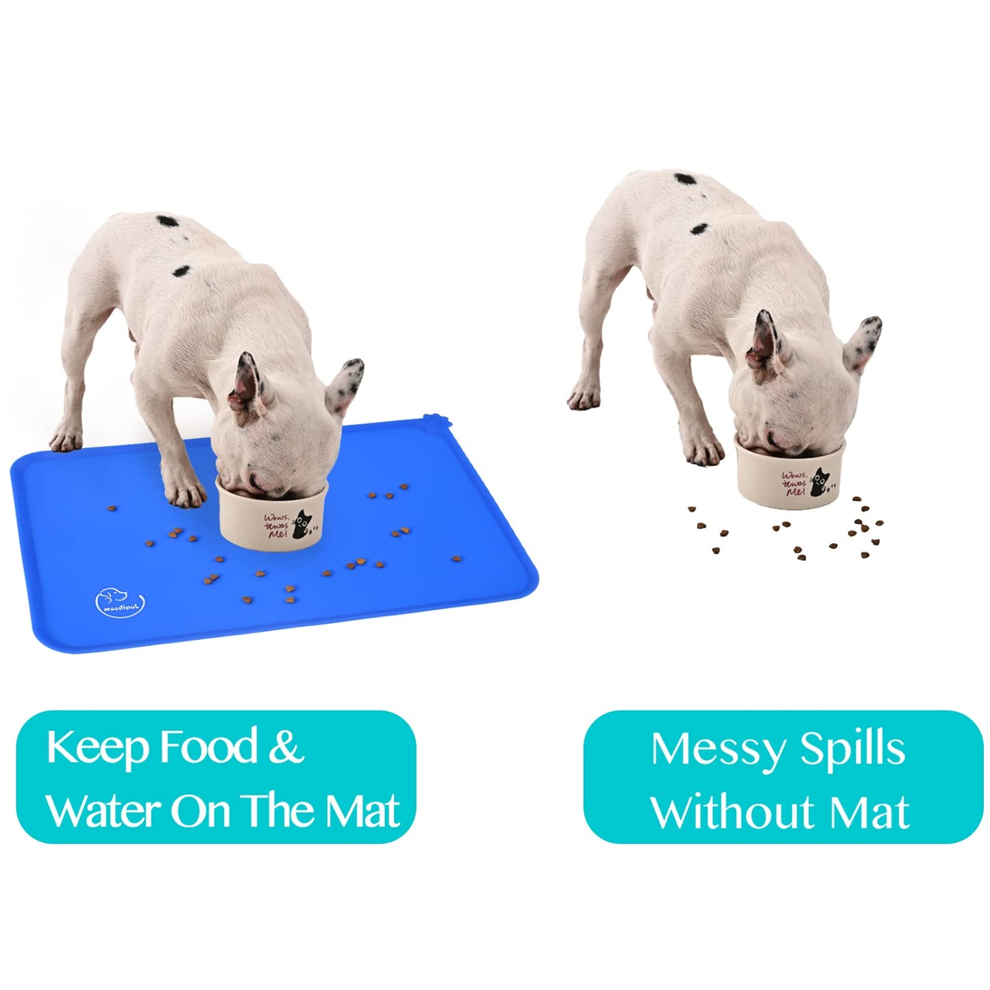 Juqiboom Silicone Waterproof Dog Cat Pet Feeding Mats, Non Slip, Easy Clean Pet Dog Cat Bowl Mats Placemat (18.5" x 11.5") Navy Blue