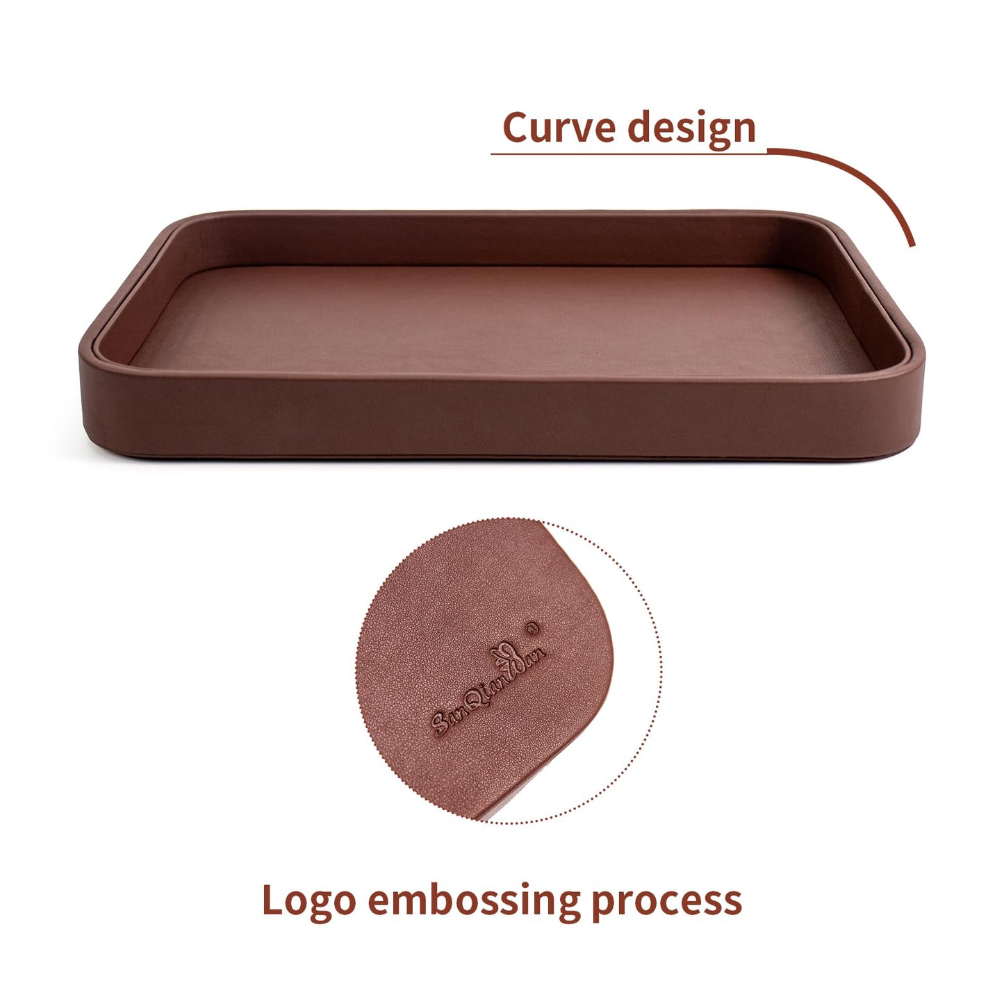 SANQIANWAN Faux Leather Valet Tray for Men Nightstand Bedside Entry Table Tray Catchall Tray for Keys,Wallet,Phone,Watch,Jelwery and Coin Gift for Dad Husband Boyfriend Uncle (Brown)