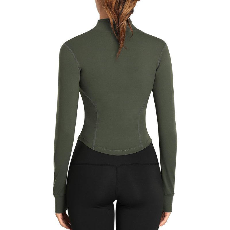 Zyrulix Women's Full Zip Lightweight Running Yoga Slim Fit Cropped Bbl Jacket Workout Sportwear With Thumb Holes