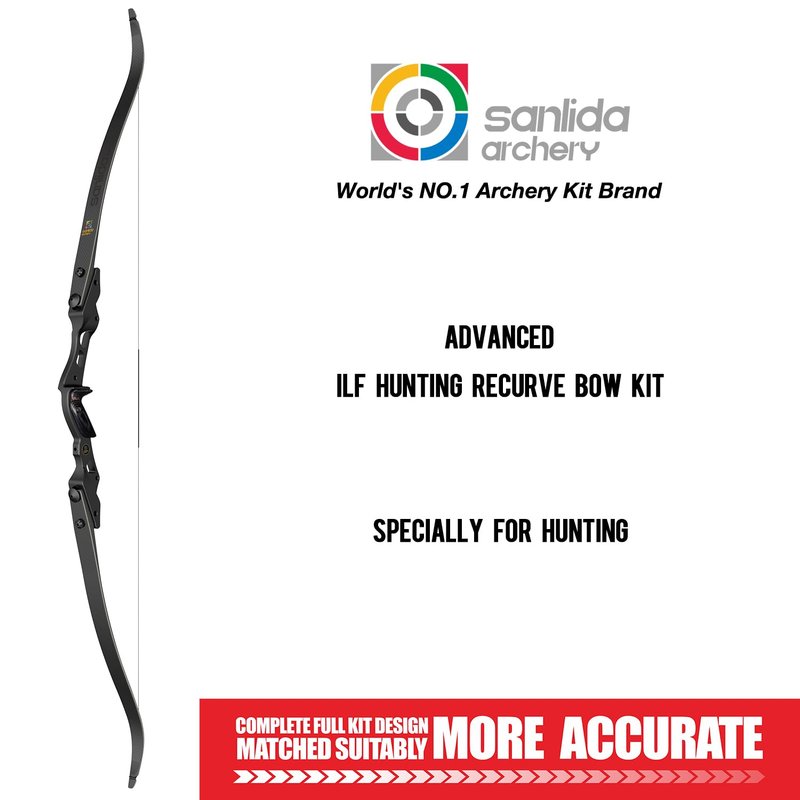 Sanlida Hermit 10 ILF Hunting Recurve Bow Kit for Adults 60" 30-45 Lbs Archery Recurve Bow, CNC ILF Riser, Carbon & Graphite Foam Core ILF Limbs, RH Only, Limited Life-time Warranty (60",40 Lbs)