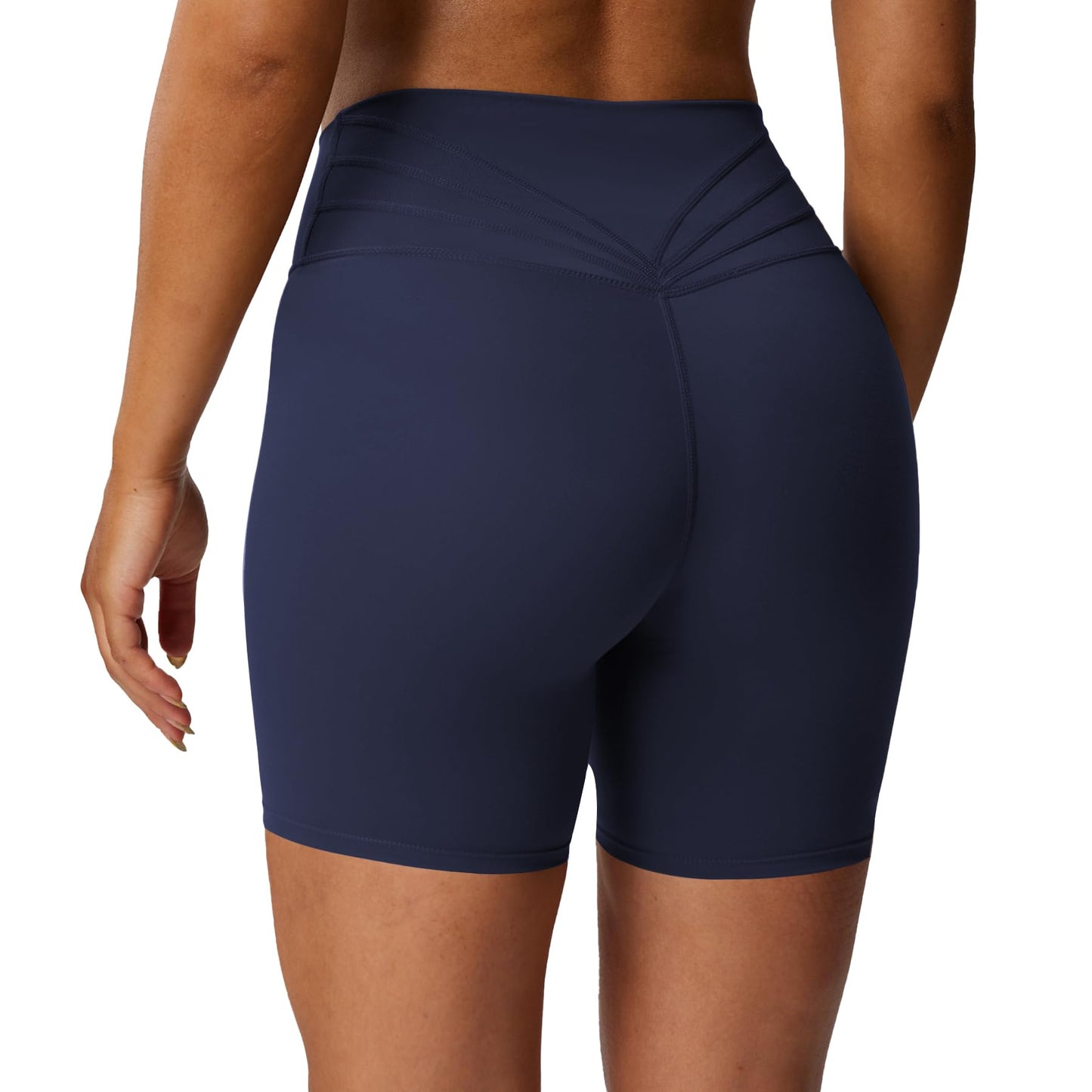 Aoxjox Trinity Workout Biker Shorts for Women Tummy Control High Waisted Exercise Athletic Gym Running Yoga Short 6" (Navy, Medium)
