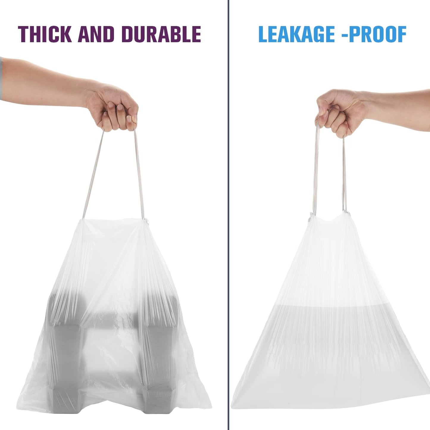 2.6-Gallon Trash Bags Heavy Duty - Heihaily Drawstring Kitchen Garbage Bags for Office/Bathroom, Leak-Proof Design, Odor Control Technology, Small Plastic Bags Clear(60 Count)
