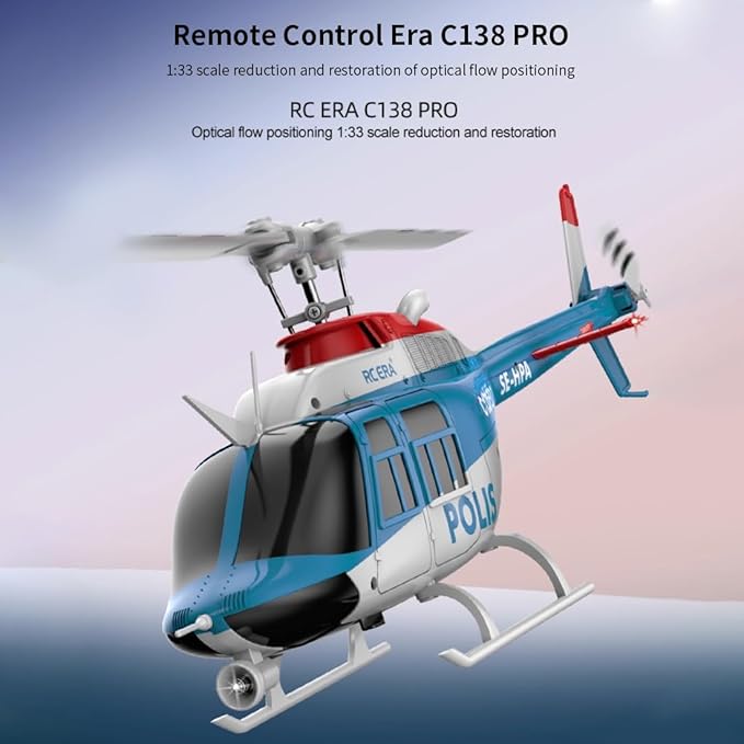 RC ERA 1/33 Scale C138 Pro Bell 206 RC Helicopter 2.4G 6CH 6-Axis Gyro Flybarless Heli with Optical Flow Upside Down 3D Rolling One-Key Takeoff(3 Battery)