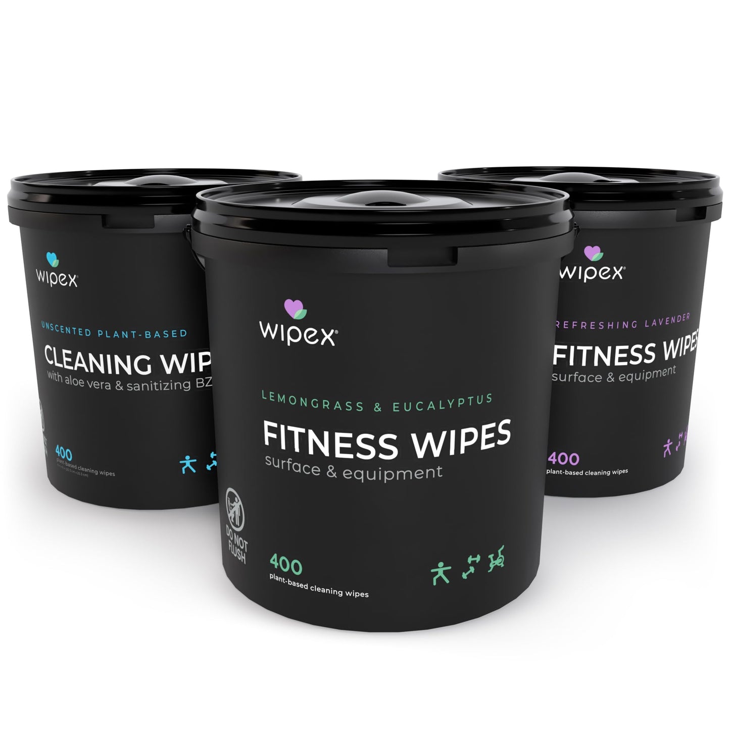 Wipex Yoga Mat Cleaner Wipes - Plant-Based Lemongrass, Eucalyptus & Vinegar Wipes for Gym & Fitness Equipment & All Purpose Gym Cleaning - Safe for Peloton Bikes & Treadmills - 400 Count