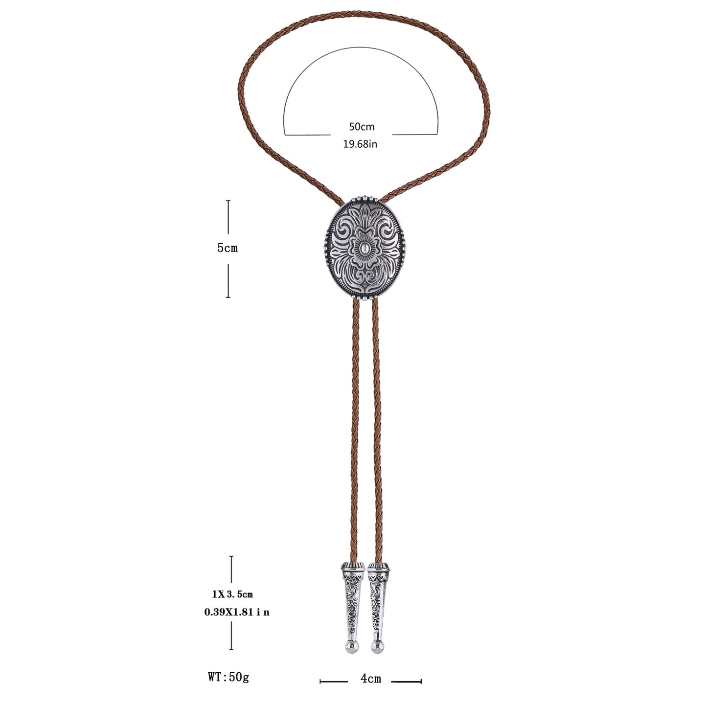 Jeilwiy Bolo Tie for Men Vintage Silver Floral Cowboy Mens Bolo Ties Western Brown Leather Cowboy Tie Adjustable