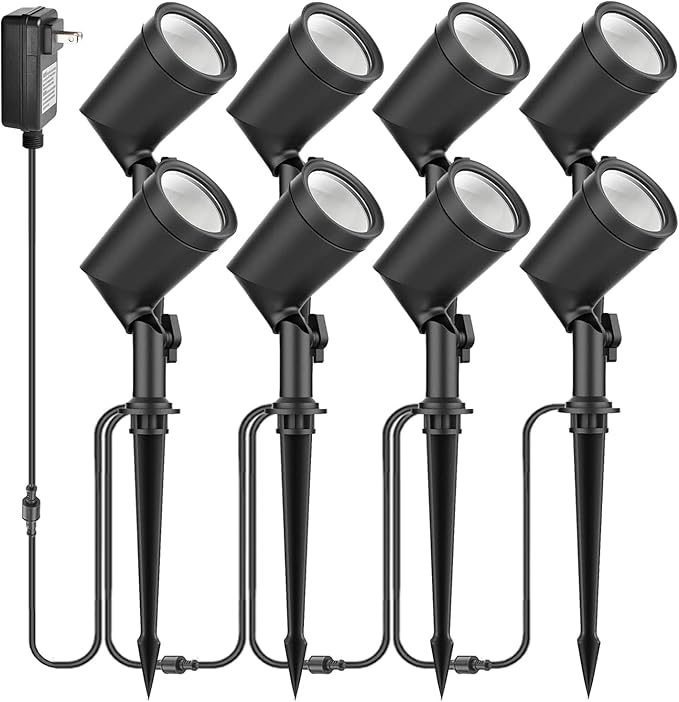 ZYAN Outdoor Waterproof IP65 Landscape Spotlights, Powered Supply Yard Garden Spot Lights for Outside Plant Tree, Landscape Lighting for Path, Patio, Walkway-8 Pack