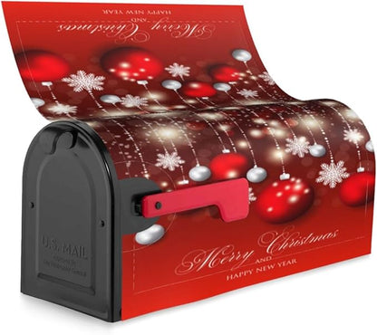 Christmas Mailbox Covers Red Glitter Snowflake Ball Magnetic Letter Post Box Cover Standard Size 25.5 x 21 Inch Garden Yard Home Decorative