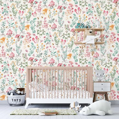 Peel and Stick Wallpaper for Home Decoration Kitchen Mushroom Forest Fantasy Wallpaper Removable Vinyl Self Adhesive Shelf Paper & Drawer Liner Roll House, Workshop & Office 17.3" x 118" SM-570-3