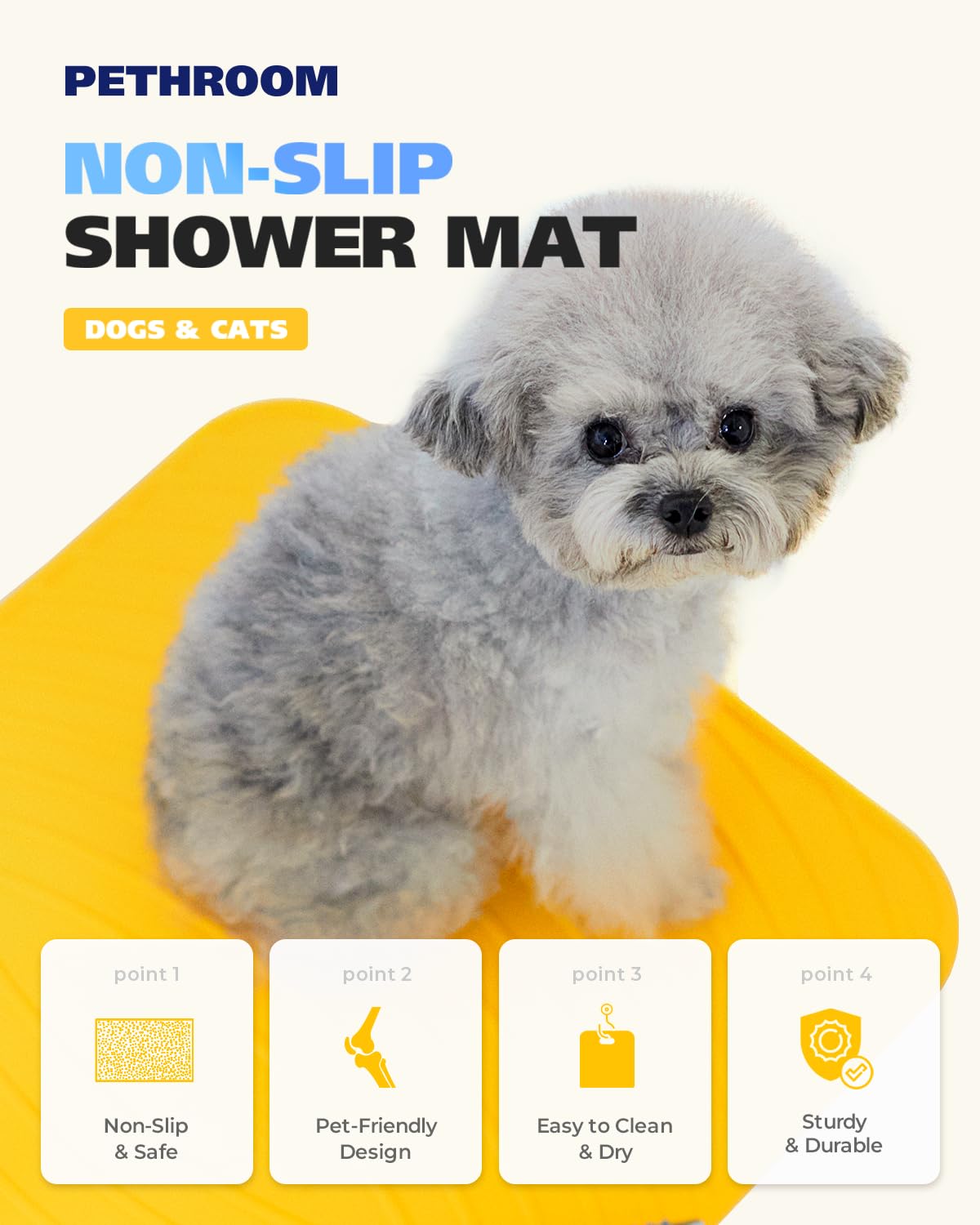 [PETHROOM] Premium Non-Slip Dog Bath Mat with Drying Hooks Sturdy, Durable & Versatile Pet Grooming Mat | Bathtub & Sink | Easy to Clean & Store 15.8" x 21.7"