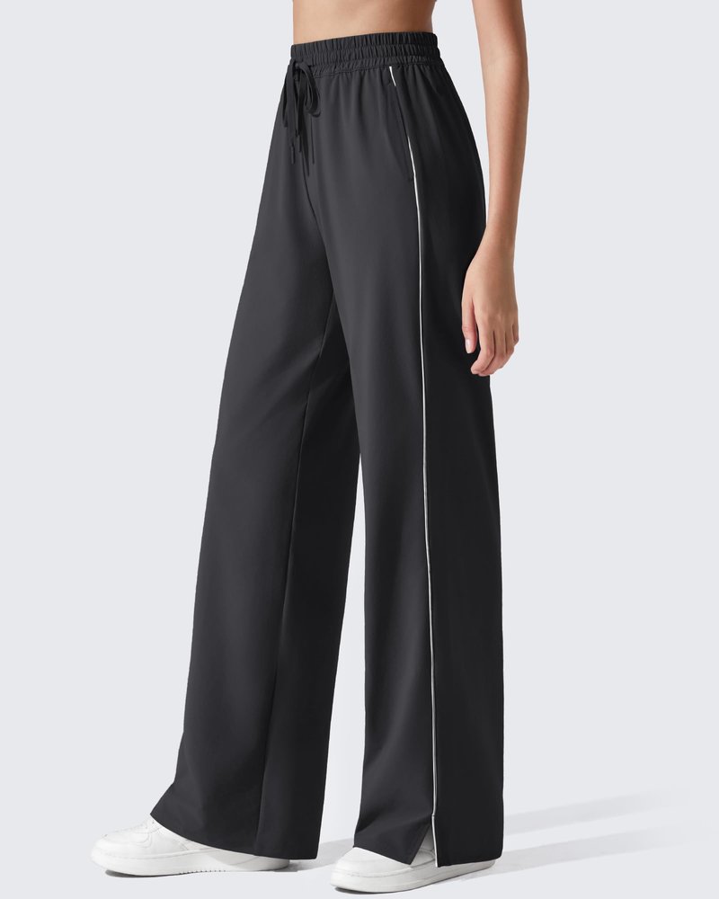 G4Free Womens Track Pants with Pockets Lightweight Wide Leg Sweatpants Drawstring Casual Trousers Y2K Jogging Pant (Black,S,Petite)
