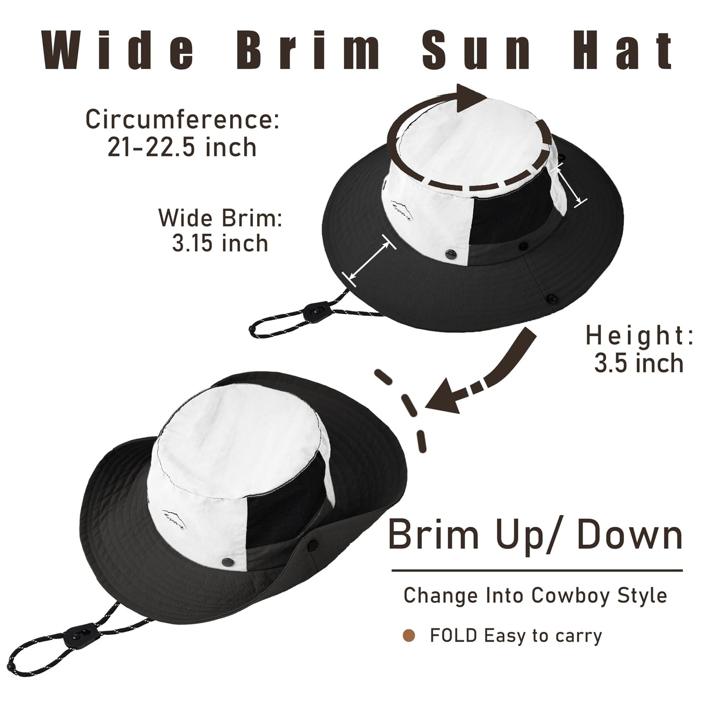 ZOORON Sun Hats for Teens Men Women Waterproof Fishing Hat UPF 50+ Bucket Hat Quick Dry Safari Hat for Beach Hiking Garden