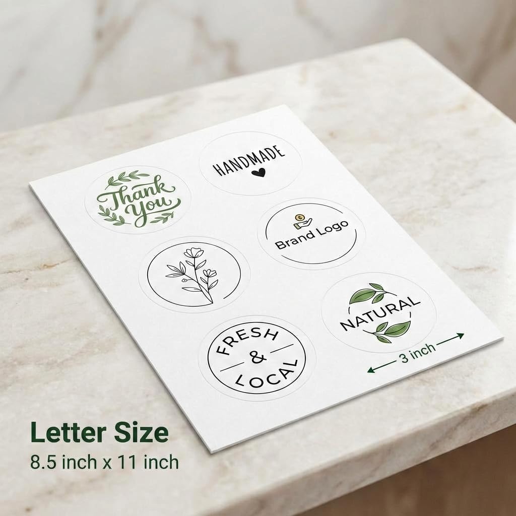 Gemsroyal 3" Round Labels Printable, Matte White Circle Stickers for Inkjet & Laser Printer, Permanent Adhesive Blank Sticker Paper, 40 Sheets, 240 Labels, for Product Merchandising, Favors and Crafts