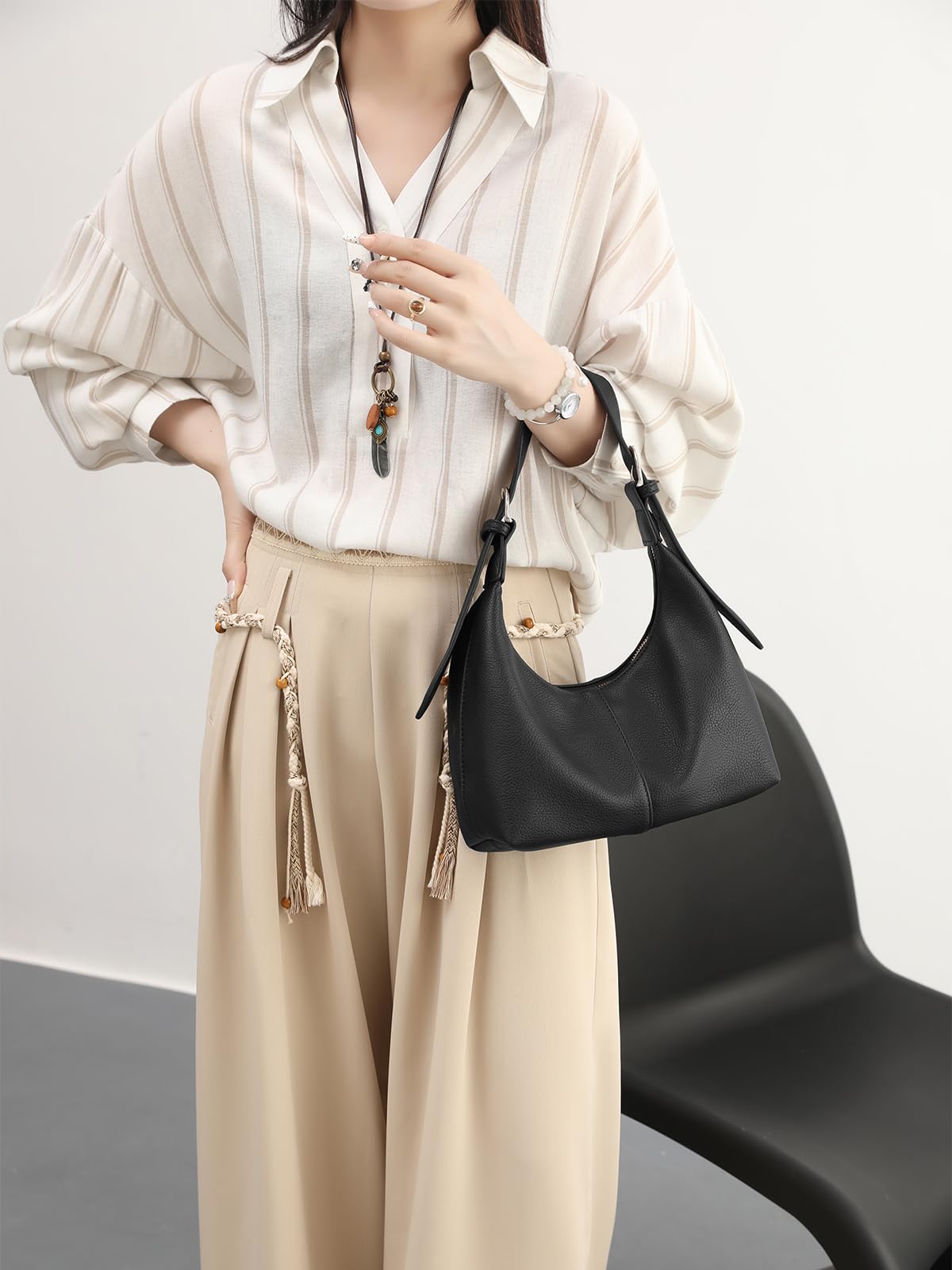 NIUEIMEE ZHOU Hobo Bags for Women Soft Vegan Leather Crescent Shoulder Handbag Slouchy Tote Crossbody Purses