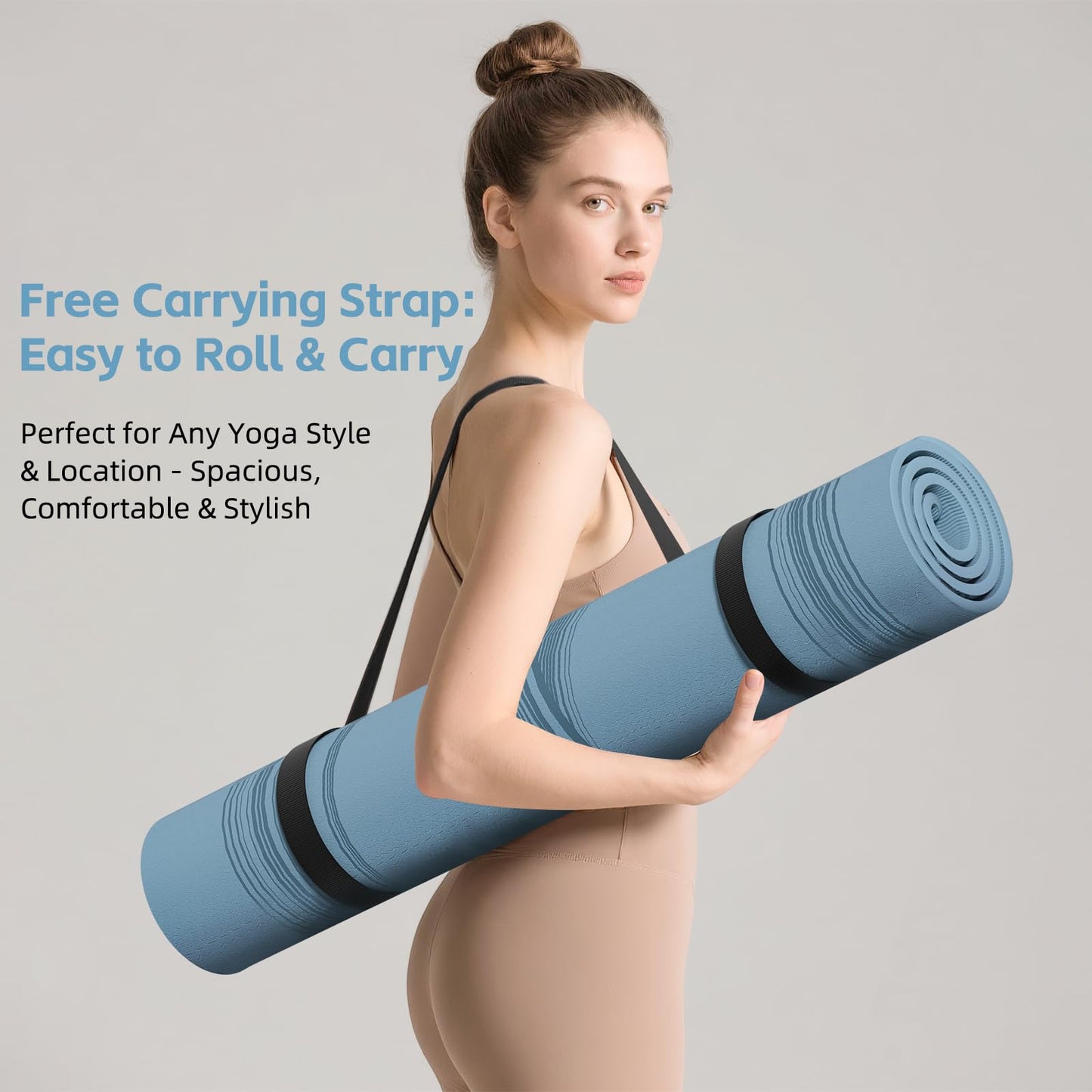 WOHAO Large 76"x40"x0.4" Yoga Mat - Extra Width & Thick Non-Slip Exercise Mat, Versatile for Stretching, Yoga Studio, Gym, Home & Indoor/Outdoor Workouts (Blue Grey)