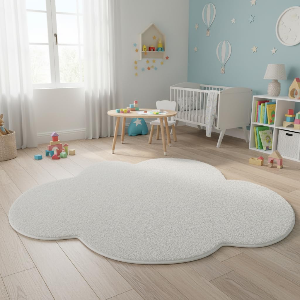 White Ultra Soft Irregular Shaped Rug for Living Room Bedroom Dining Kitchen Cloud Shape Carpet Modern Washable Nursery Playroom Home Office Aesthetic Area Rug Cute Throw Rugs 4x6