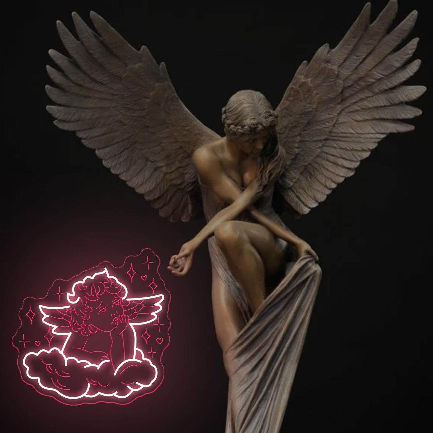 Cherub Neon Sign Valentine Cupid Arrow Neon Light Children's Bedroom Led Neon Lights for Light Up Signs for Nursery Baby welcome Ceremony Home Club Wedding Birthday Gender Reveal Party-13.4"