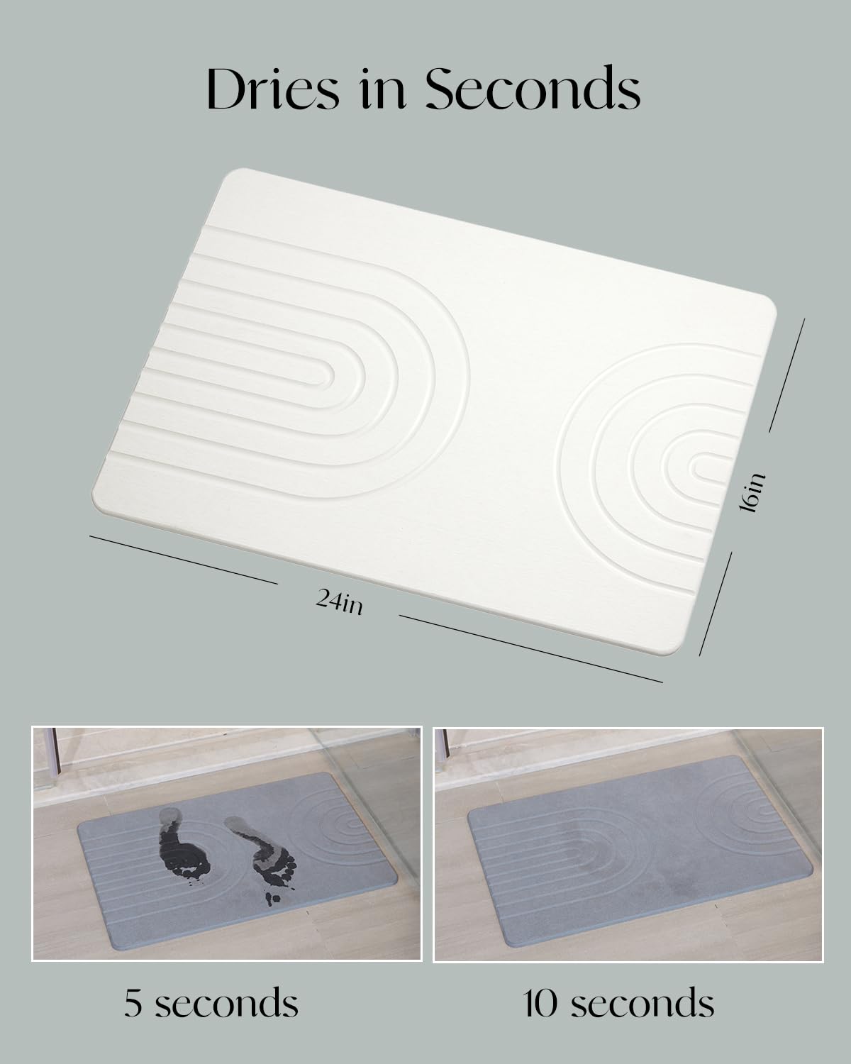 YOULTTAN Stone Bath Mat 24"x16" - Diatomaceous Earth Shower Mat, Quick Dry, Anti-Slip, Modern Design with Bonus Non-Slip Pad - Perfect for Home Safety and Style,Light Gray