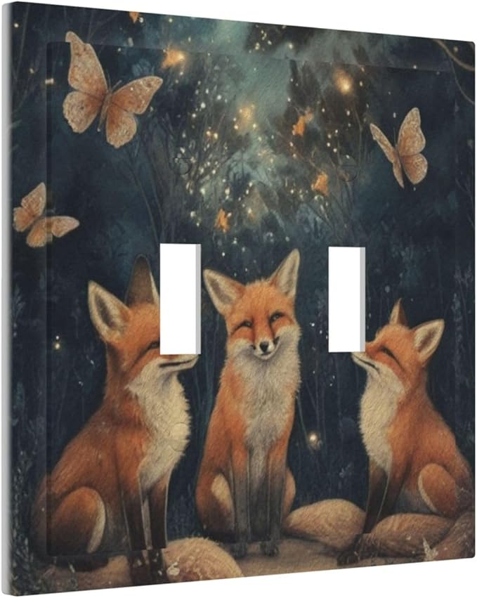 Decorative Art Light Switch Covers Foxes & Forest 2 Gang Double Toggle Wall Plate Decorative Switchcover Electrical Switchplate for Home Decor