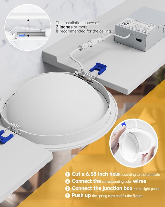 Ensenior 6 Pack 6 inch LED Eyeball Recessed Lighting, 360°+90° Rotatable and 2700K-5000K Selectable, Dimmable Gimbal Recessed Lights, Canless Angled Adjustable Ceiling Downlight, 1300LM, 13W=115W-FCC