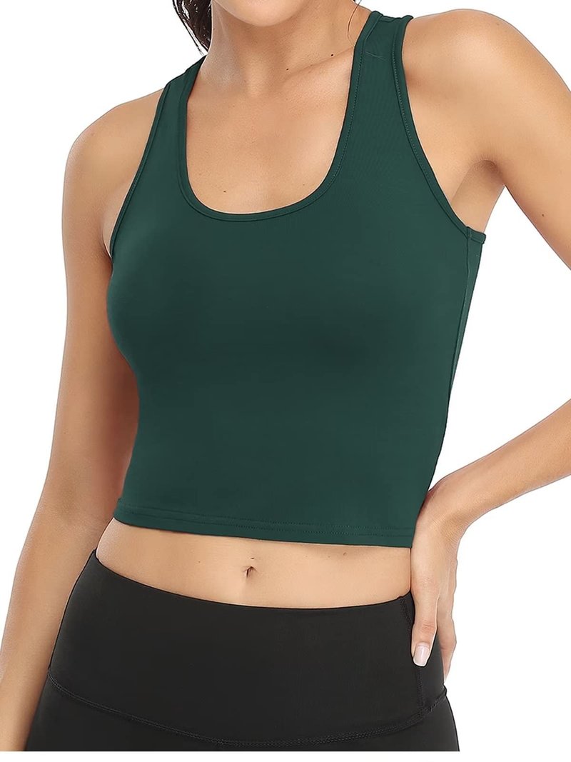 Workout Crop Tops for Women Tank Top Cropped Athletic Shirt Racerback Tanks Sleeveless Undershirt Fitted Summer Tops Gym Exercise Clothes Work Out Running Activewear 3 Pack Black/Grey/Emerald Green M
