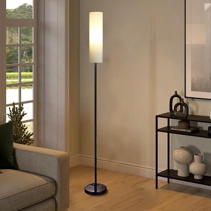 Floor Lamp for Living Room, Lamp with 3 Color Lampshades, Remote Standing Lamp for Bedroom, Office, Room décor(Bulb Included) (White)