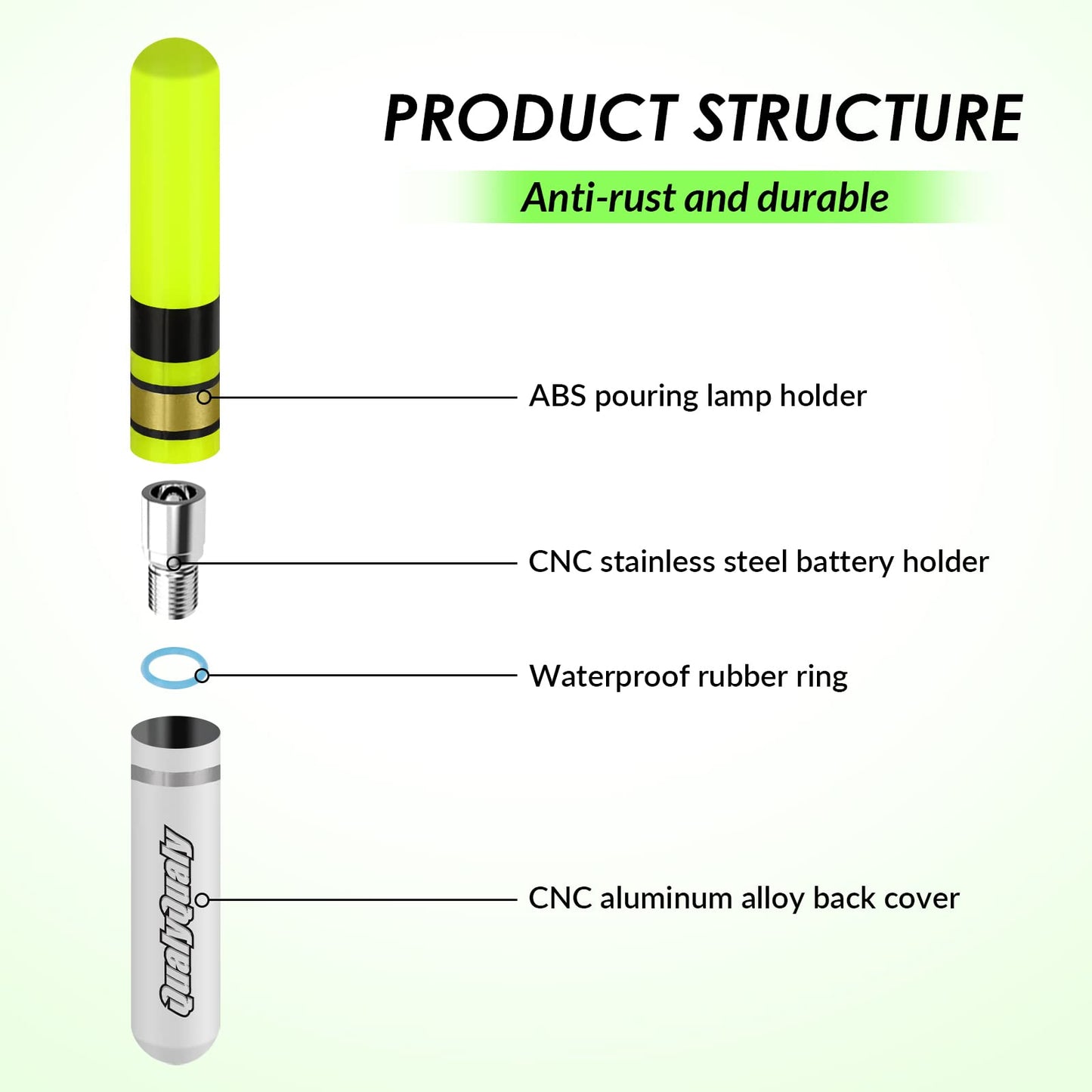 QualyQualy Fishing Glow Sticks, 6 Pcs LED Glow Sticks for Fishing with Batteries, Night Fishing Light Up Fishing Bobbers Floats and Rod Tips