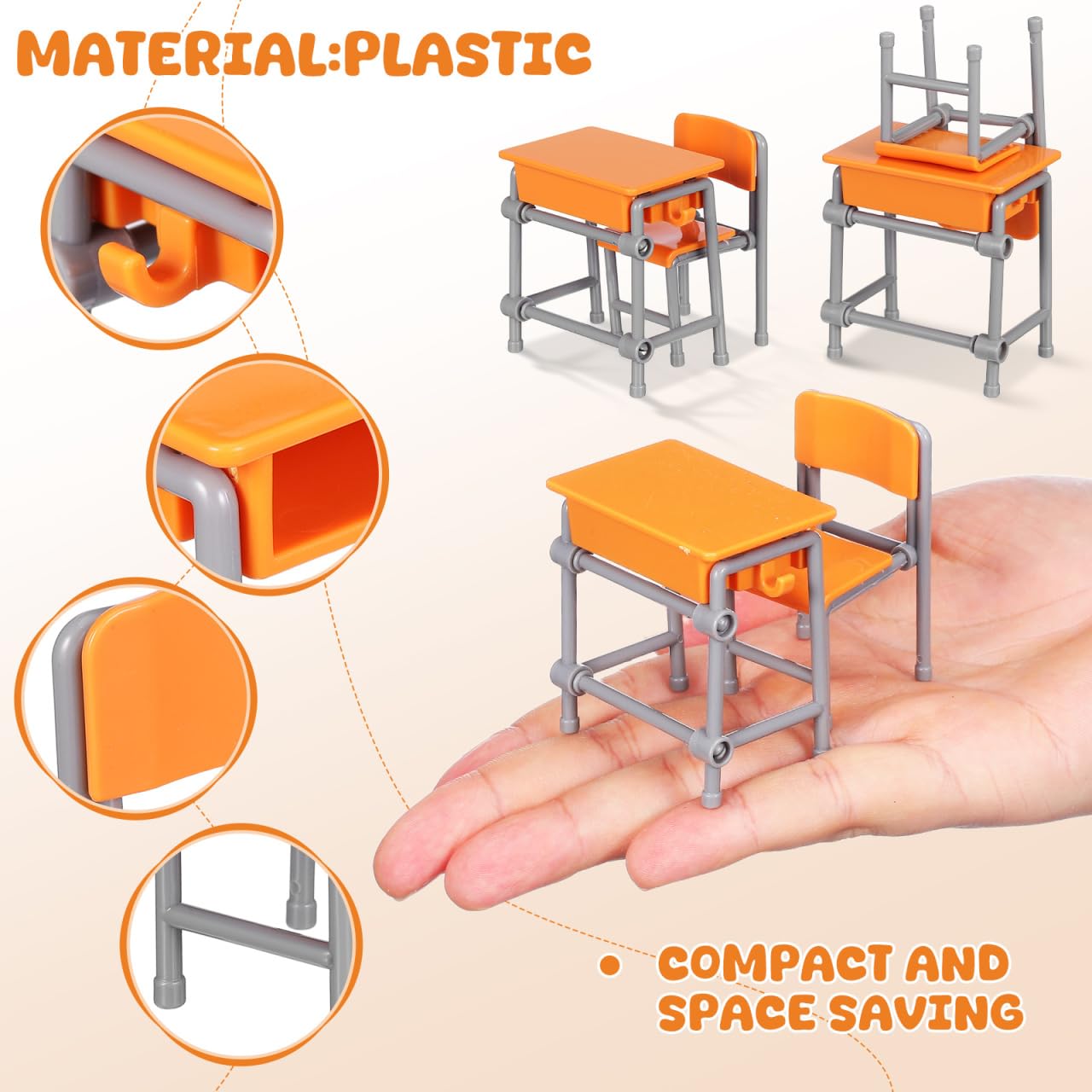 Housoutil 4sets Miniature School Furniture Set, Dollhouse Desk and Chair Play Modern, Realistic Miniature School Supplies for Dollhouse Decor and Pretend Play