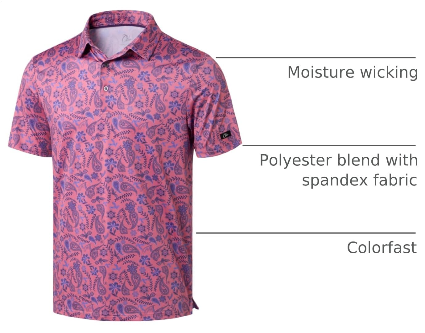 Obla Mens Golf Polo Shirts Short Sleeve Dry Fit Performance Moisture Wicking Casual Print Collared Golf Shirts for Men(Blue Paisley_L)