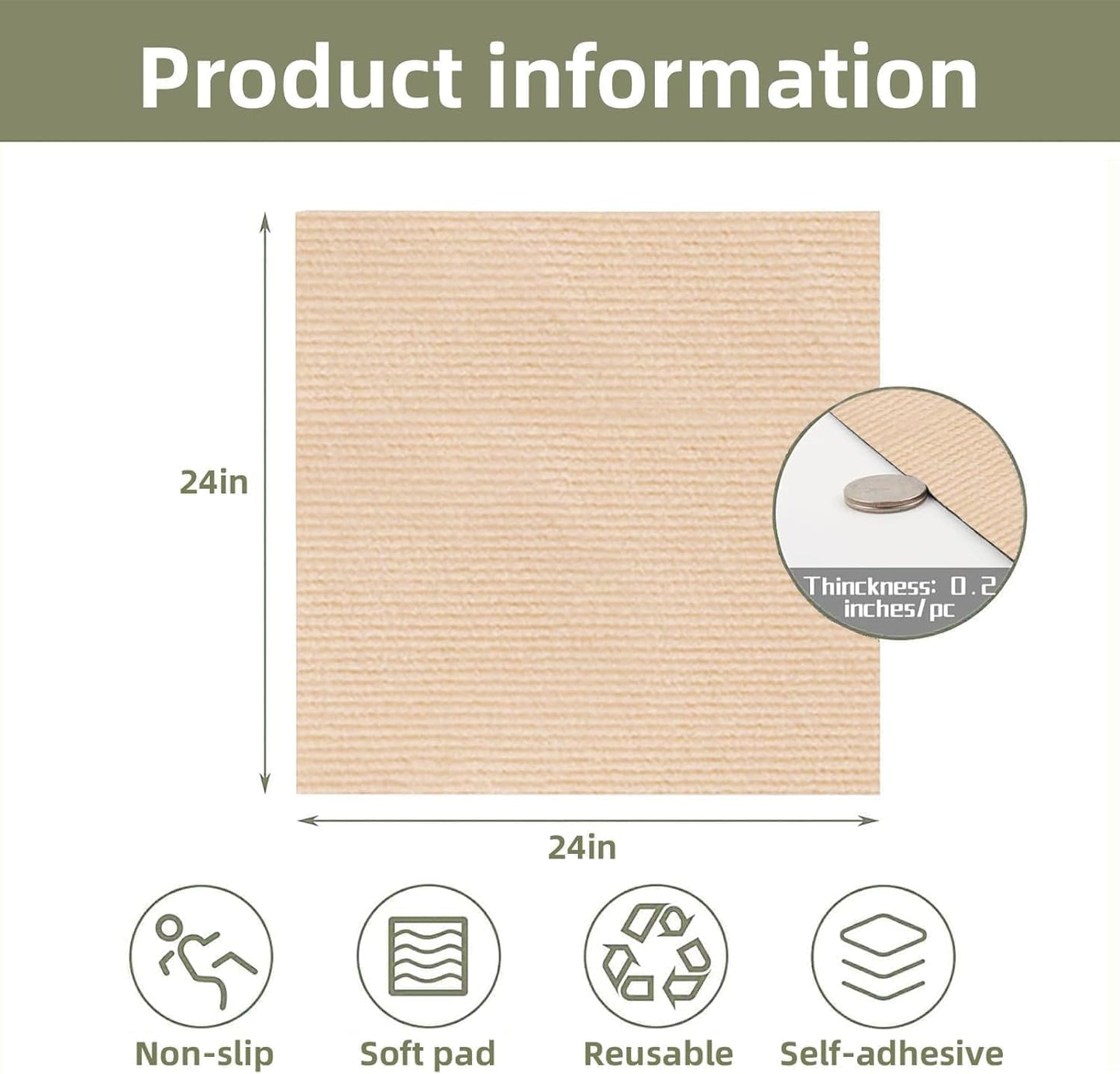10pcs 24"x24" Peel and Stick Carpet Tiles, Self-Adhesive Floor Squares with Extra Soft Pad, Easy DIY Installation for Bedroom, Living Room, Office, Rentall