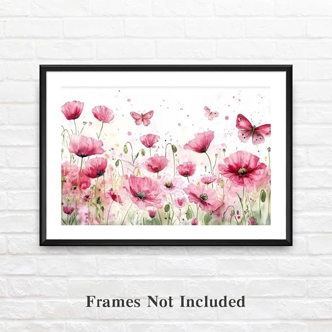 Yesad Poppies Wall Art, Pink Poppy Canvas Wall Art Flower Pictures Floral Poster Prints Farmhouse Wall Décor for Living Room Bedroom Home Decorations (Unframed,24”x16”, Poppy3)