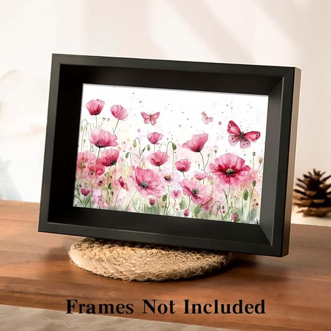Yesad Poppies Wall Art, Pink Poppy Canvas Wall Art Flower Pictures Floral Poster Prints Farmhouse Wall Décor for Living Room Bedroom Home Decorations (Unframed,24”x16”, Poppy3)