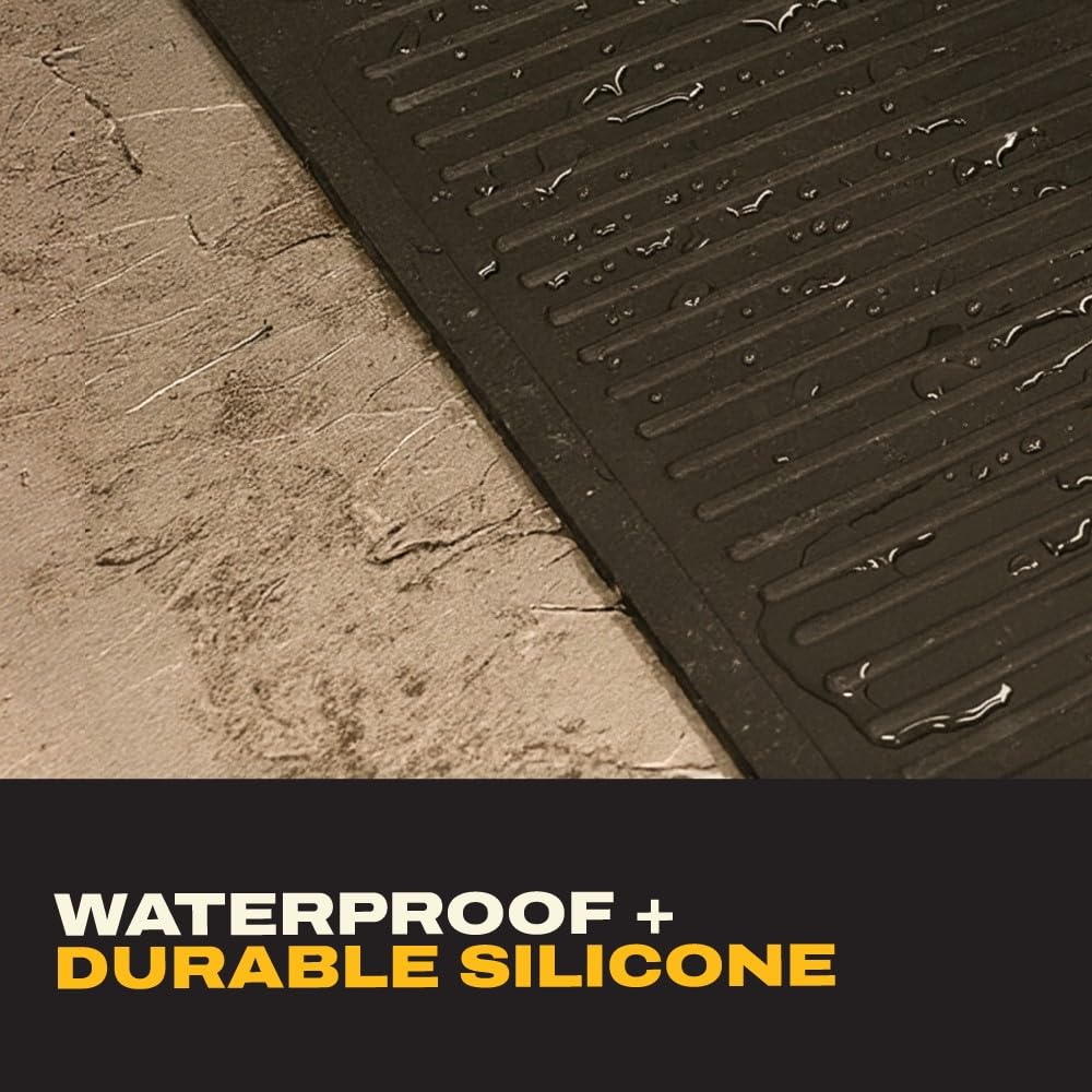 DEWALT Workbench Mat 18x48 in – Heavy Duty 3mm Silicone Work Bench Mat with SAE & Metric Rulers, Oil Heat Chemical Resistant, Non-Slip Grip, Built-in Parts Slots, Workbench Protector Mat, Black