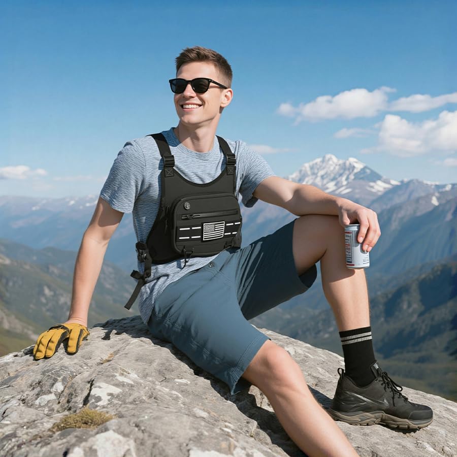 Sports Chest Bag For Men Women, Running Vest Bag With Built,Phone Holder For Workouts&Ski&Cycling&Hiking,Motorcycle Accessories