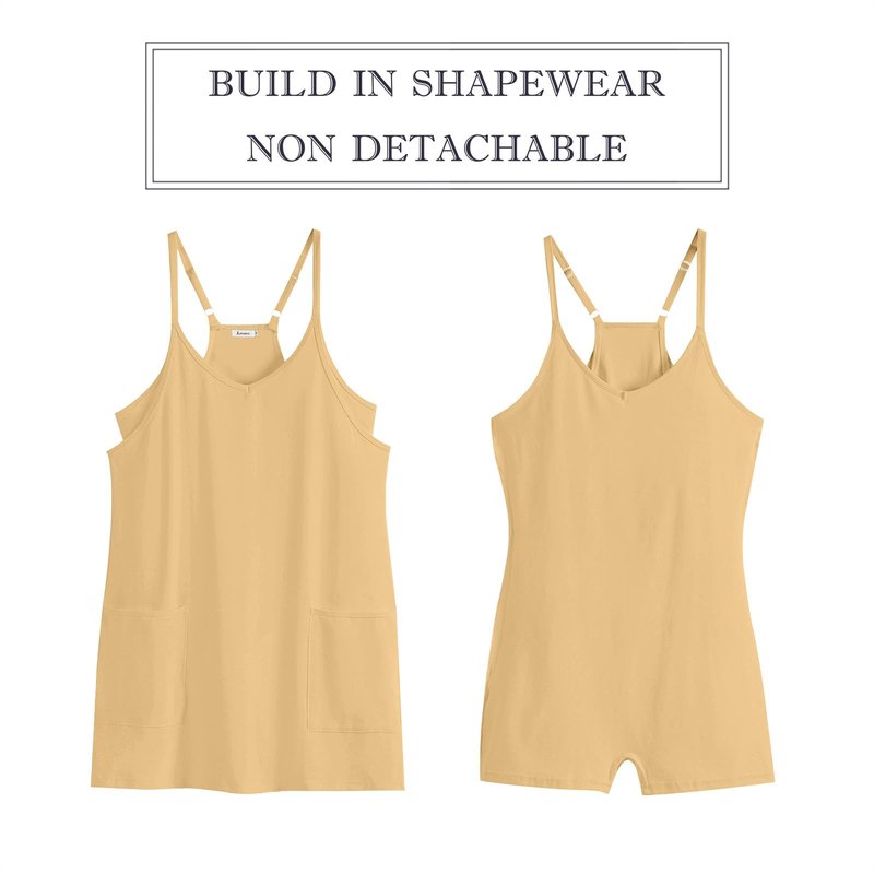 ANRABESS Women Athletic Dress Summer Tennis Workout Active Sports Mini Romper Dress Built in Shorts Travel Vacation Clothes Light Yellow Small