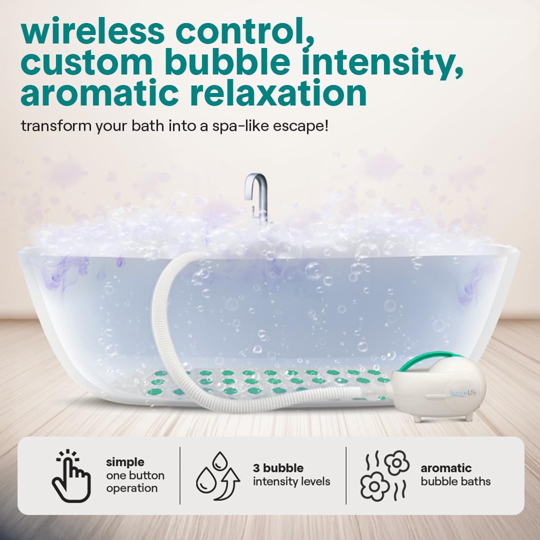 SereneLife Bubble Bath Mat - Portable Spa Bubble Bath Massager with Waterproof Bath Light & Pillow, Adjustable Bubble Intensity, Easy Button Control, Remote Control