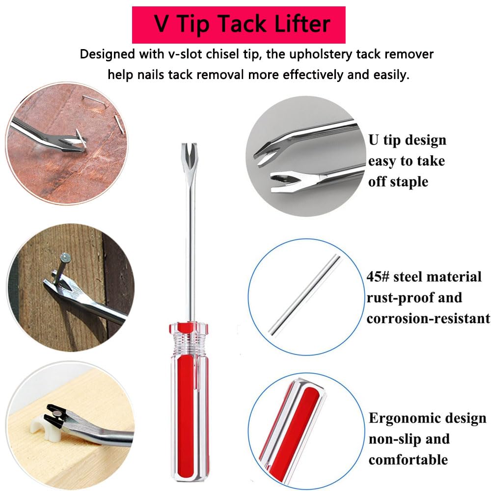 Tayfeim 4Pcs Upholstery Staple Remover Nail Puller Nail Remover Tool Set with End Cutting Pliers Tack Puller Staple Puller Tool for Carpet Furniture Wooden Photo Frame Floor,Zipper Package