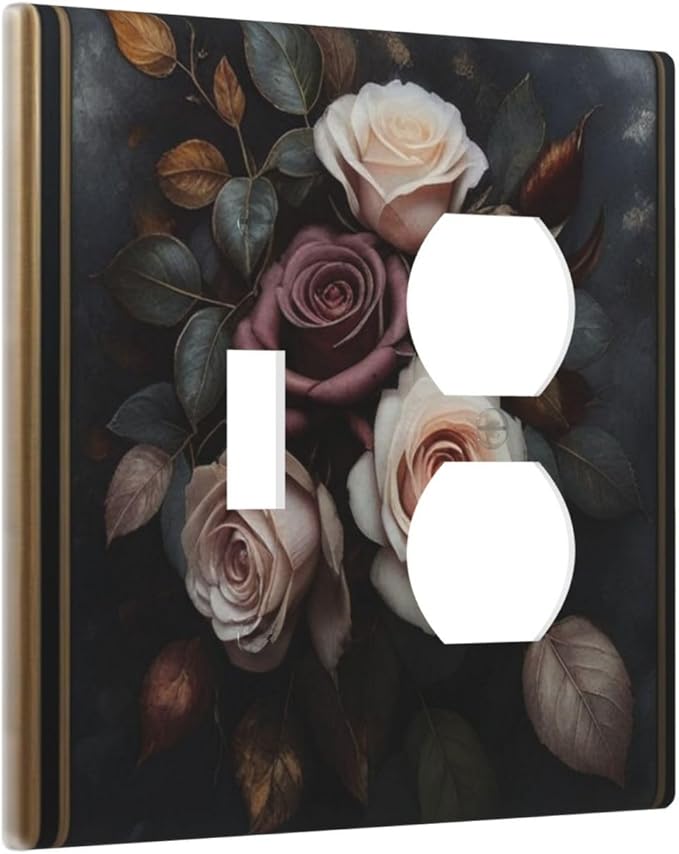 Decorative Art Light Switch Covers Elegant Rose Bouquet Art 2 Gang Single Toggle Duplex Combination Electrical Faceplate Switchplate Wall Plate for Home Decor