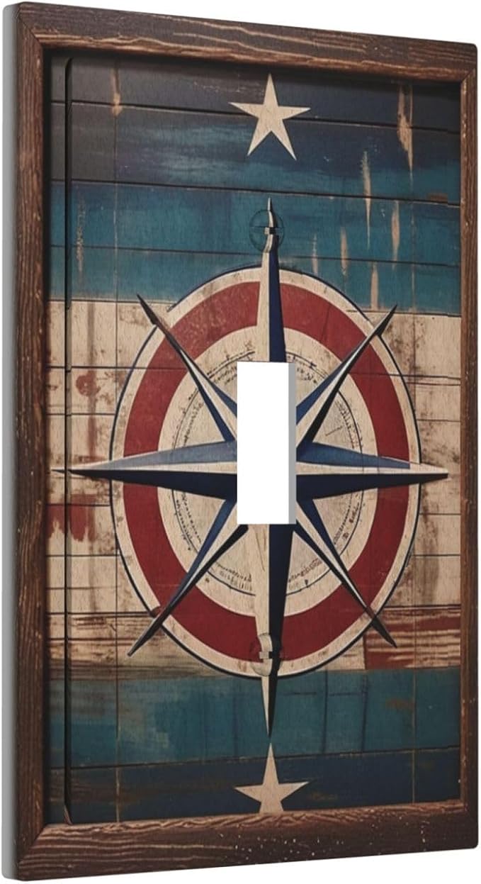 Decorative Art Light Switch Covers Nautical Rustic Star Emblem Single Toggle Wall Plate Decorative Switchcover Electrical Switchplate for Home Decor