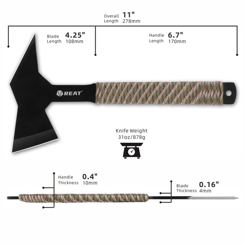 REAT Throwing Axe Set with Sheath - 3 Pack, 11" Full Tang Design with Black Coating,Cord-Wrapped Handle, Throwing Axes for Recreation,Competition,Gifts for Men,Women