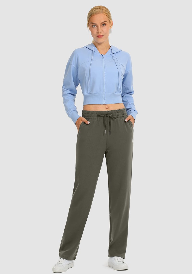 SANTINY Women's Cotton Sweatpants Yoga Lounge Casual Pants Open Bottom Sweat Pants for Women with Pockets (Olive_M)