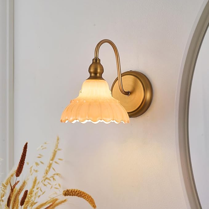 Modern Wall Sconce Bedside Wall Lamp White Vintage Glass Bedroom Light Fixtures in Door Lighting Fixture for Bathroom Living Room Hallway Corridor