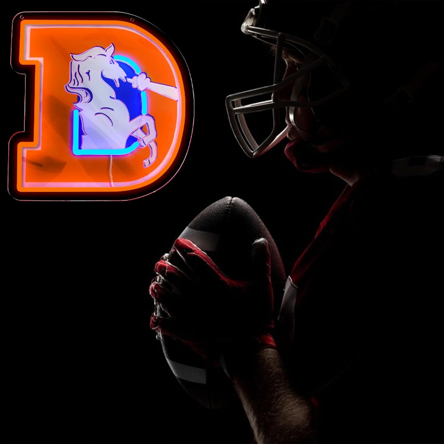BNBIDEN Broncos Football Neon Signs Led Sign for Wall Decor Rugby Team Light Up Sign Suitable for Man Cave Office Bar Pub Wall Art Gifts for Teen Boys