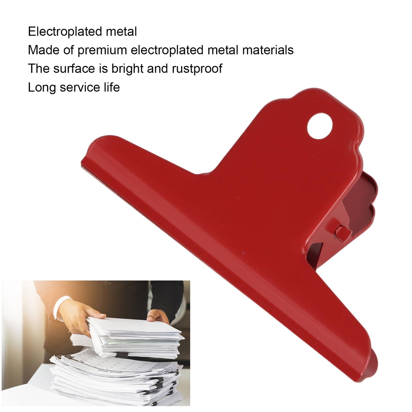 10 Pcs Large Bulldog Clips, 3.9 Inch Large Paper Clips Metal Binder Clips, Strong Paper Clamps for Home Office School Kitchen Supplies, Multi-Purpose File Holder & Food Bag Sealing Clip, Red