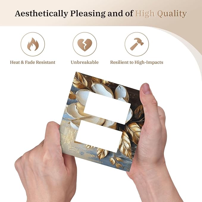 Decorative Art Light Switch Covers Gilded Bloom 2 Gang Dual Rocker Outlet Switch plate Faceplate GFCI for Home Decor